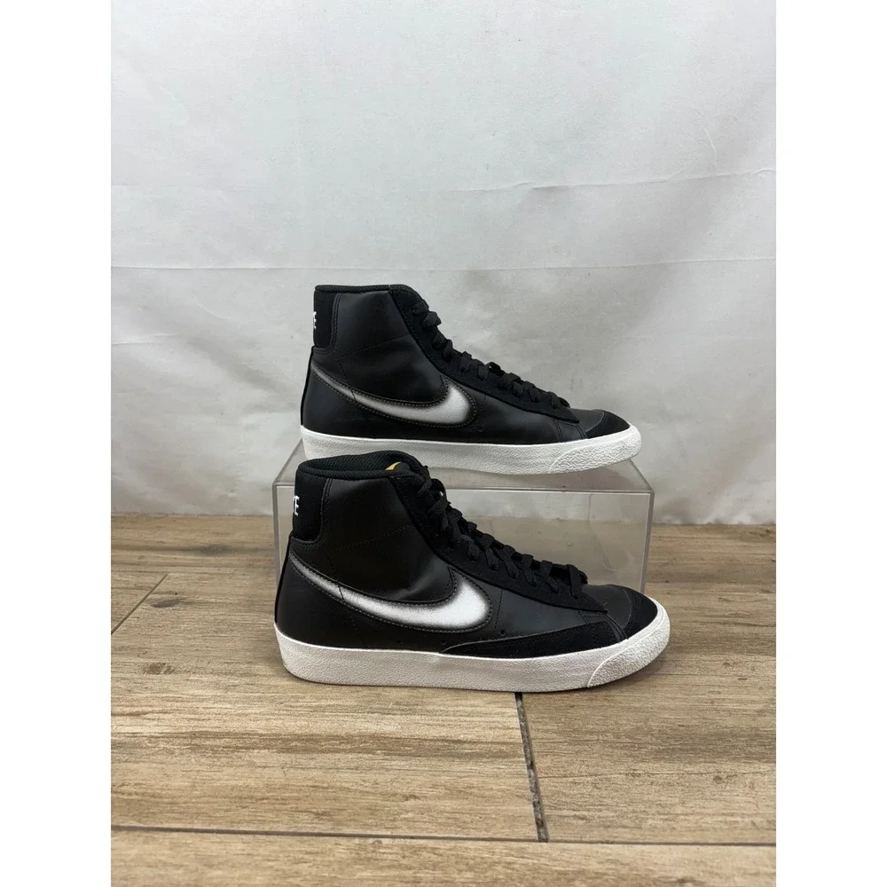 Nike Blazer Mid 77 Black White‎ Leather High Top Sneakers Shoes Men's Size 8